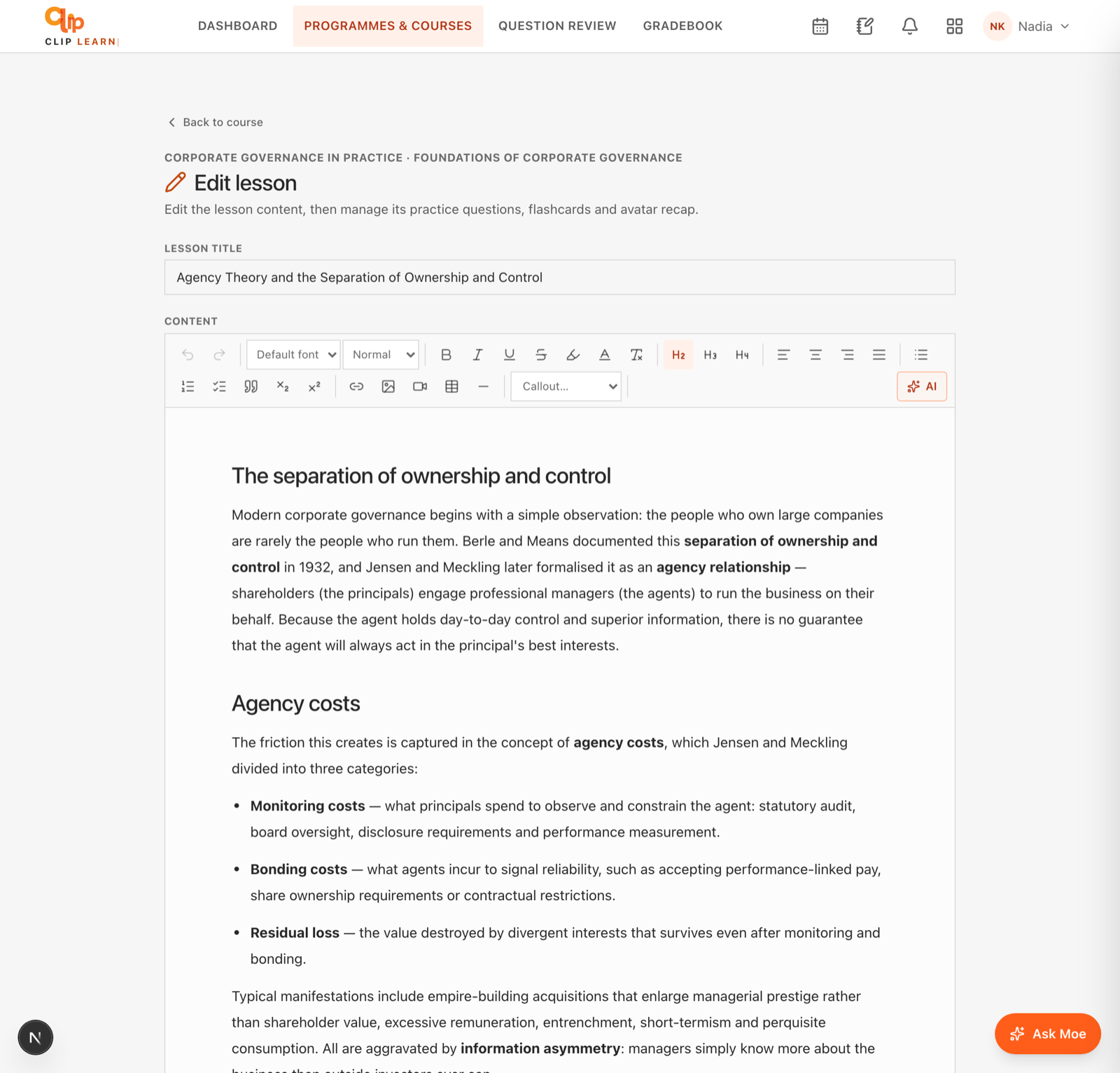 The visual lesson editor